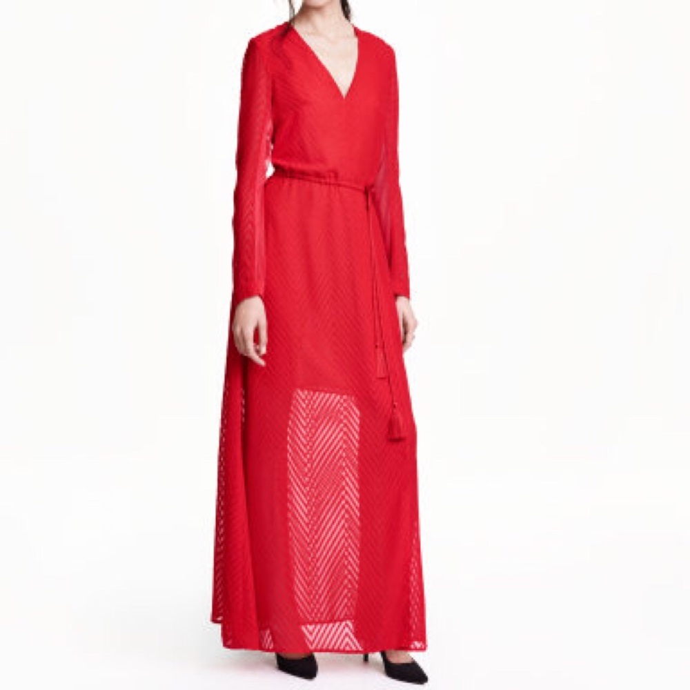 H&M Red Faux Wrap Maxi Dress